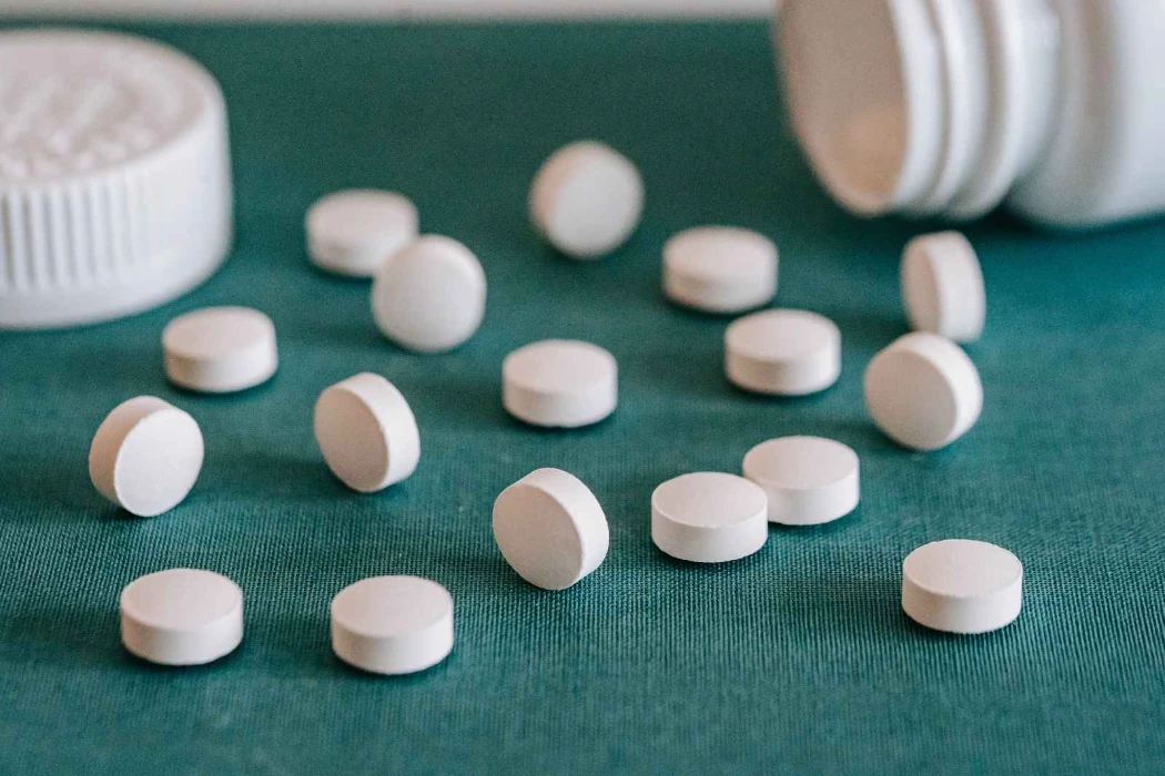 Pharmacy medicines arranged on a counter